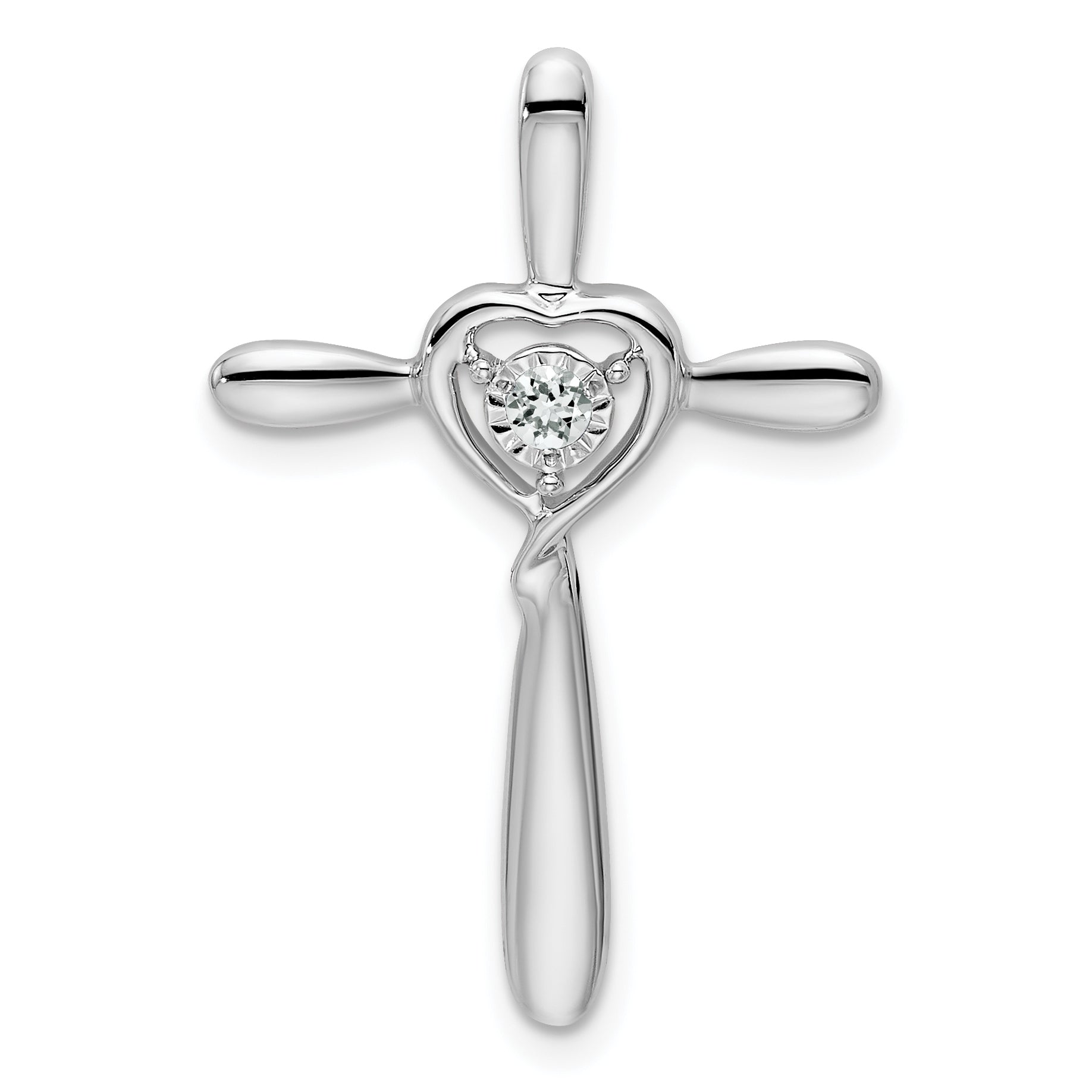 10k White Gold White Topaz Cross w/Heart Chain Slide