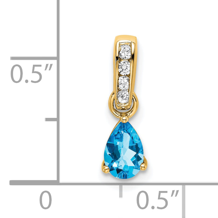 10k Yellow Gold Pear Blue Topaz and Diamond Pendant