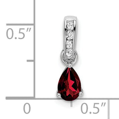 10k White Gold Pear Garnet and Diamond Pendant