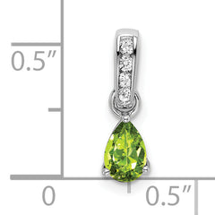 10k White Gold Pear Peridot and Diamond Pendant