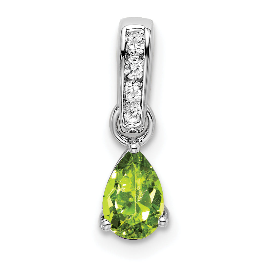 10k White Gold Pear Peridot and Diamond Pendant