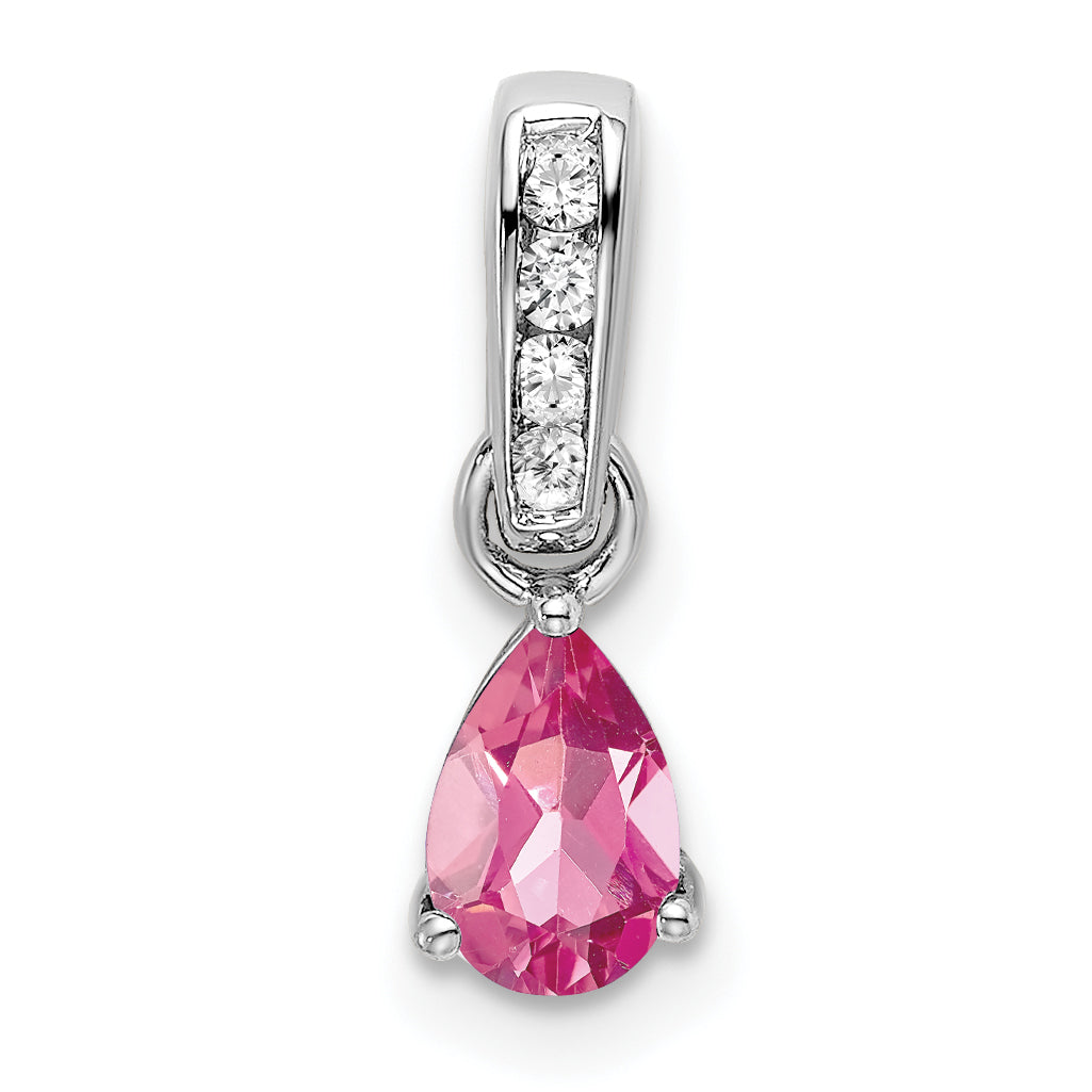 10k White Gold Pear Pink Tourmaline and Diamond Pendant