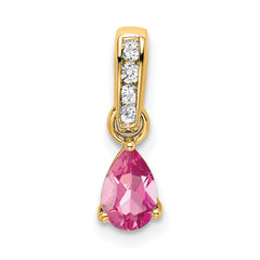 10k Yellow Gold Pear Pink Tourmaline and Diamond Pendant