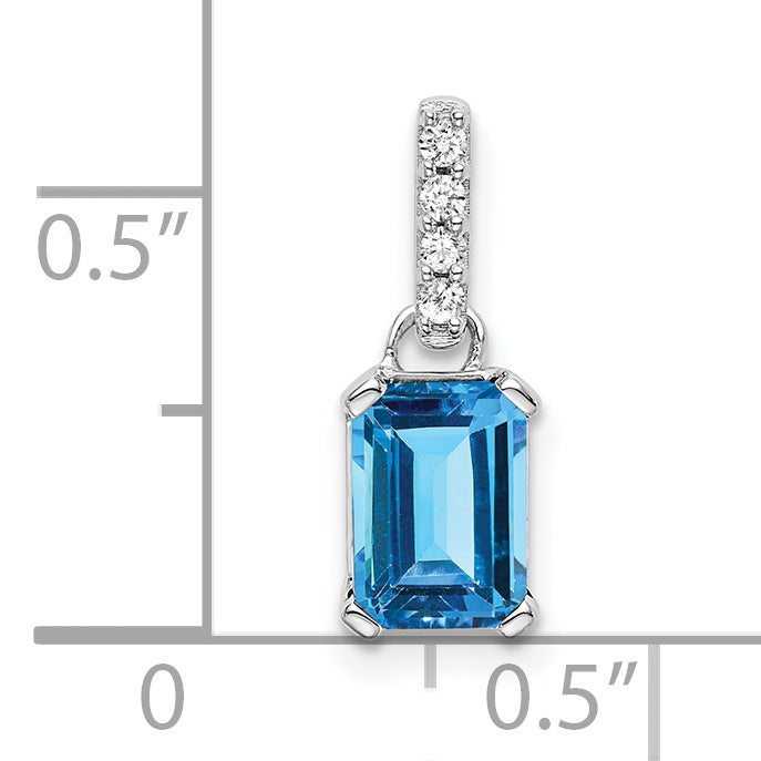 10k White Gold Blue Topaz and Diamond Pendant