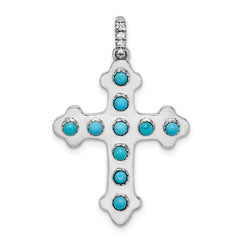 14k White Gold Turquoise and White Topaz Cross Pendant