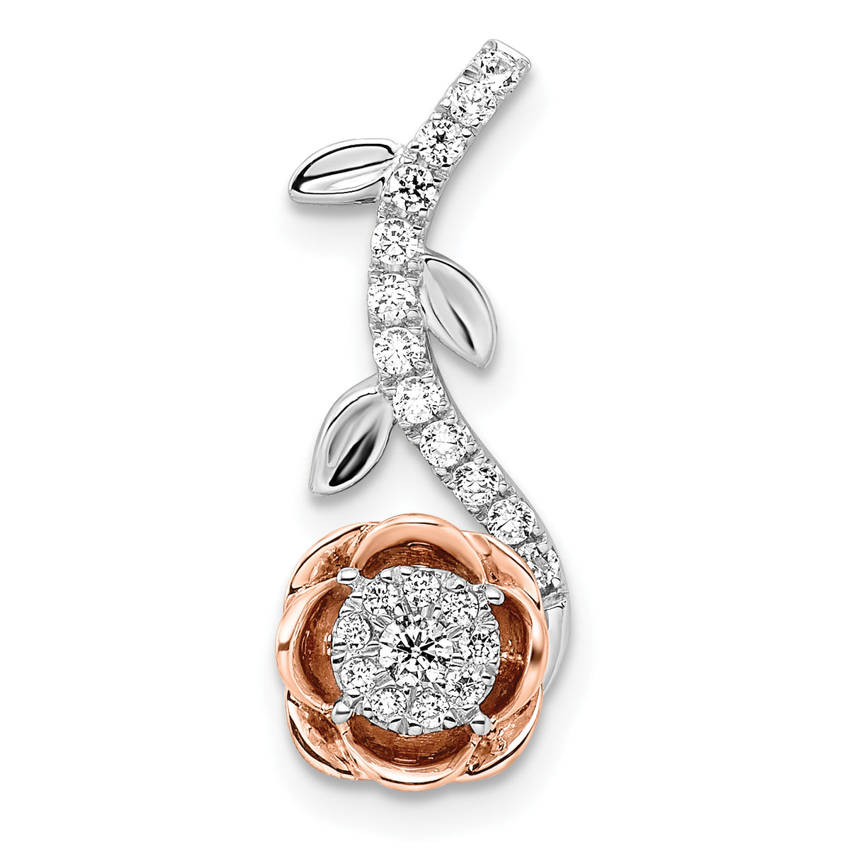 14k Two-Tone White & Rose Gold Lab Grown Diamond Rose Chain Slide