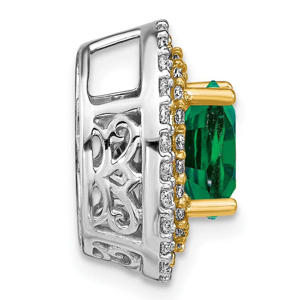 14K Two-Tone Lab Grown Diamond & Created Emerald Pendant