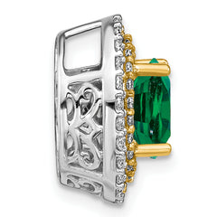 14K Two-Tone Lab Grown Diamond & Created Emerald Pendant