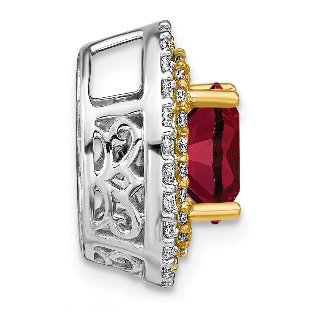 14K Two-Tone Lab Grown Diamond & Created Ruby Pendant