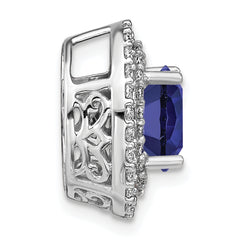 14K White Gold Lab Grown Diamond & Created Blue Sapphire Pendant