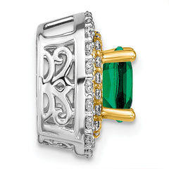 14K Two-Tone Lab Grown Diamond & Created Emerald Pendant