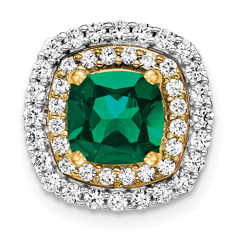 14K Two-Tone Lab Grown Diamond & Created Emerald Pendant