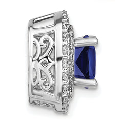 14K White Gold Lab Grown Diamond & Created Blue Sapphire Pendant