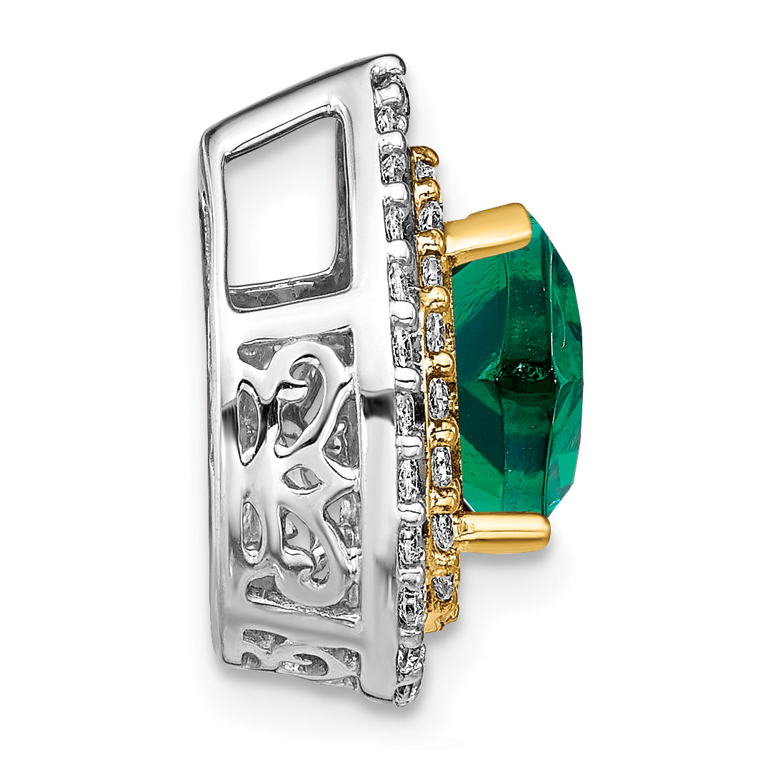 14K Two-Tone Lab Grown Diamond & Created Emerald Pendant