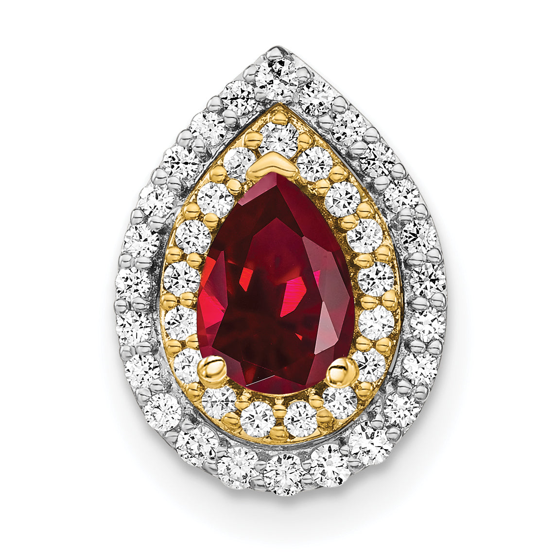 14K Two-Tone Lab Grown Diamond & Created Ruby Pendant