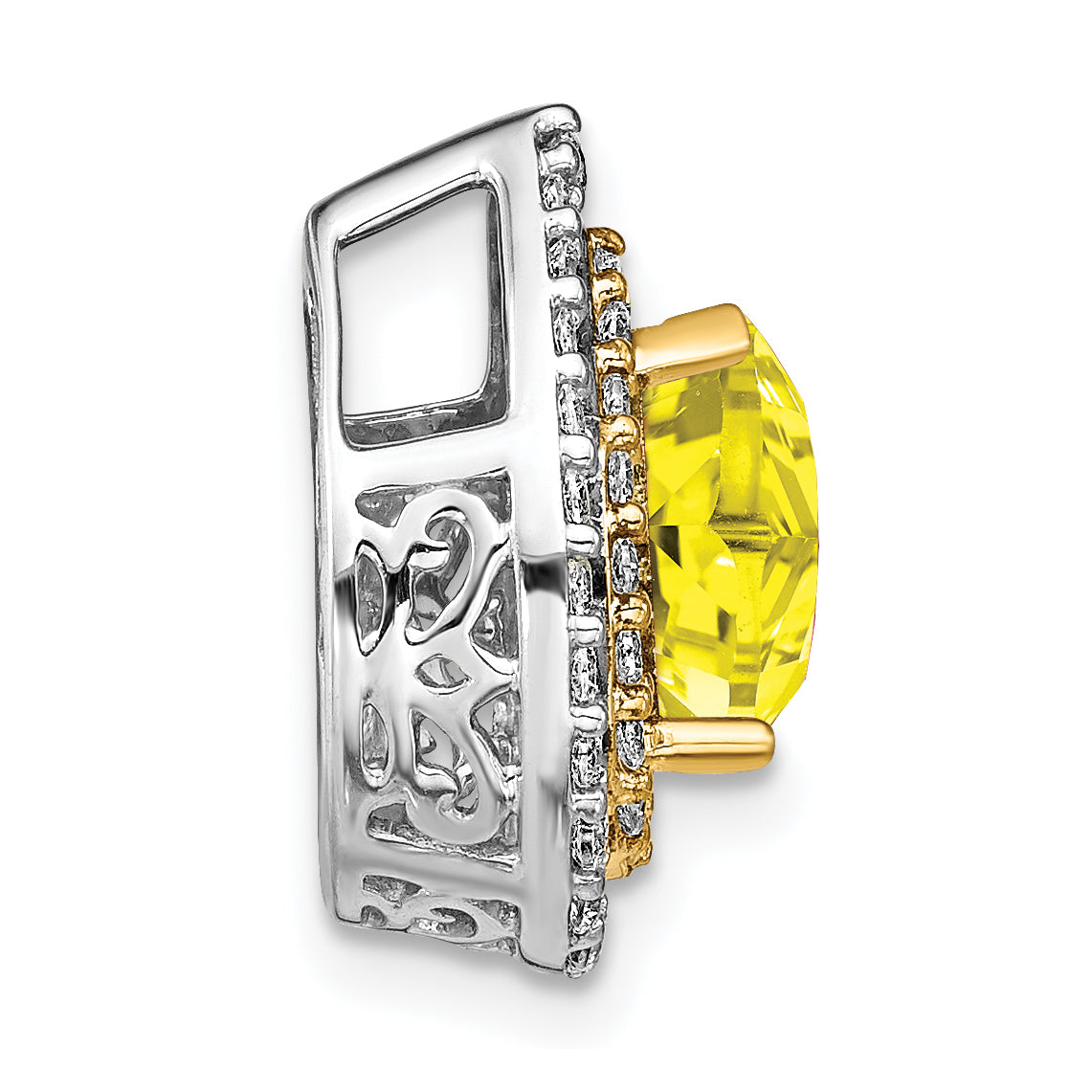 14K Two-Tone Lab Grown Diamond & Created Yellow Sapphire Pendant