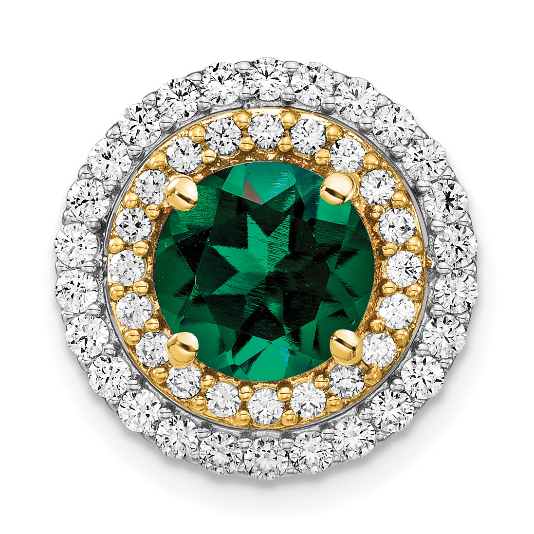 14K Two-Tone Lab Grown Diamond & Created Emerald Pendant