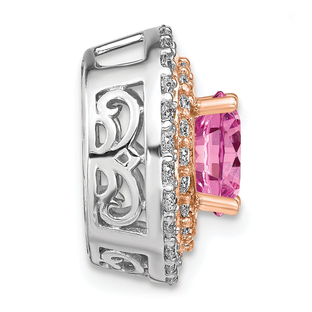 14K Two-Tone Lab Grown Diamond & Created Pink Sapphire Pendant