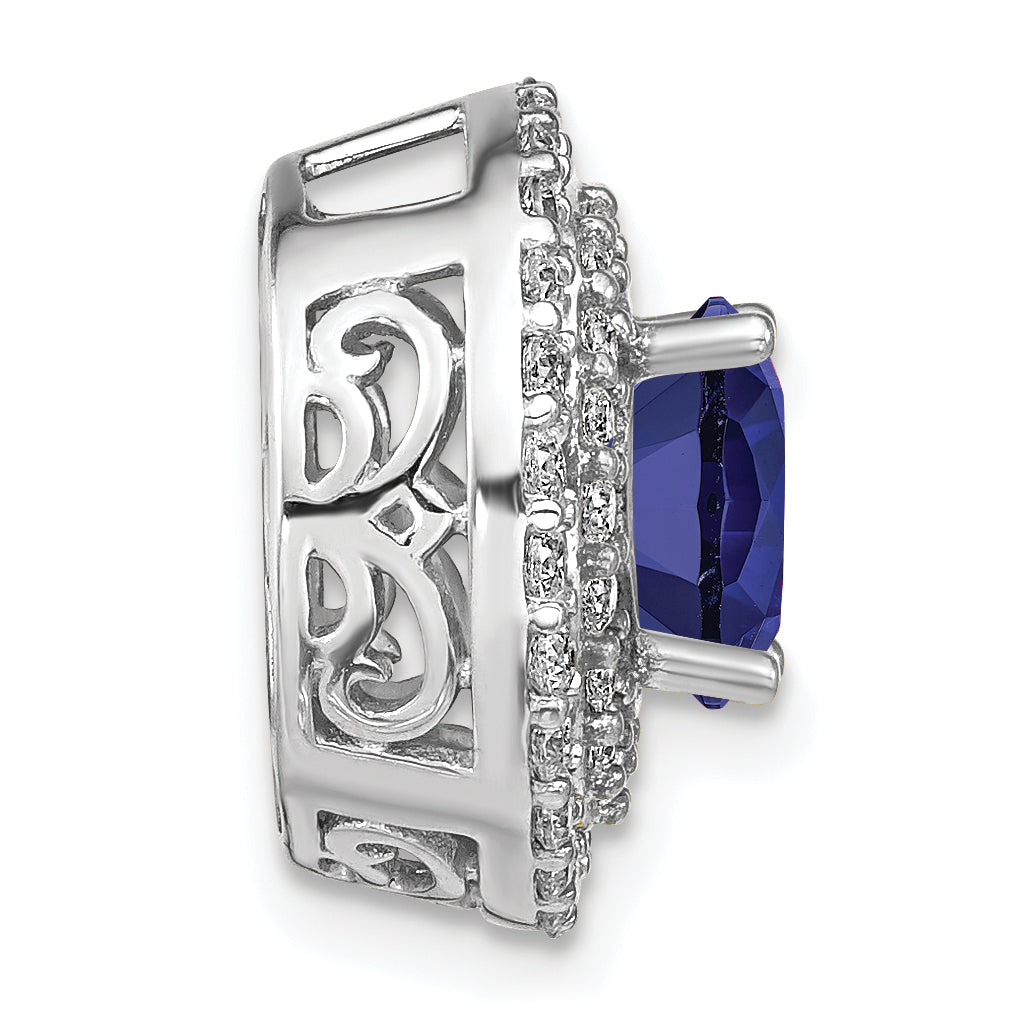 14K White Gold Lab Grown Diamond & Created Blue Sapphire Pendant