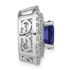 14K White Gold Lab Grown Diamond & Created Blue Sapphire Pendant