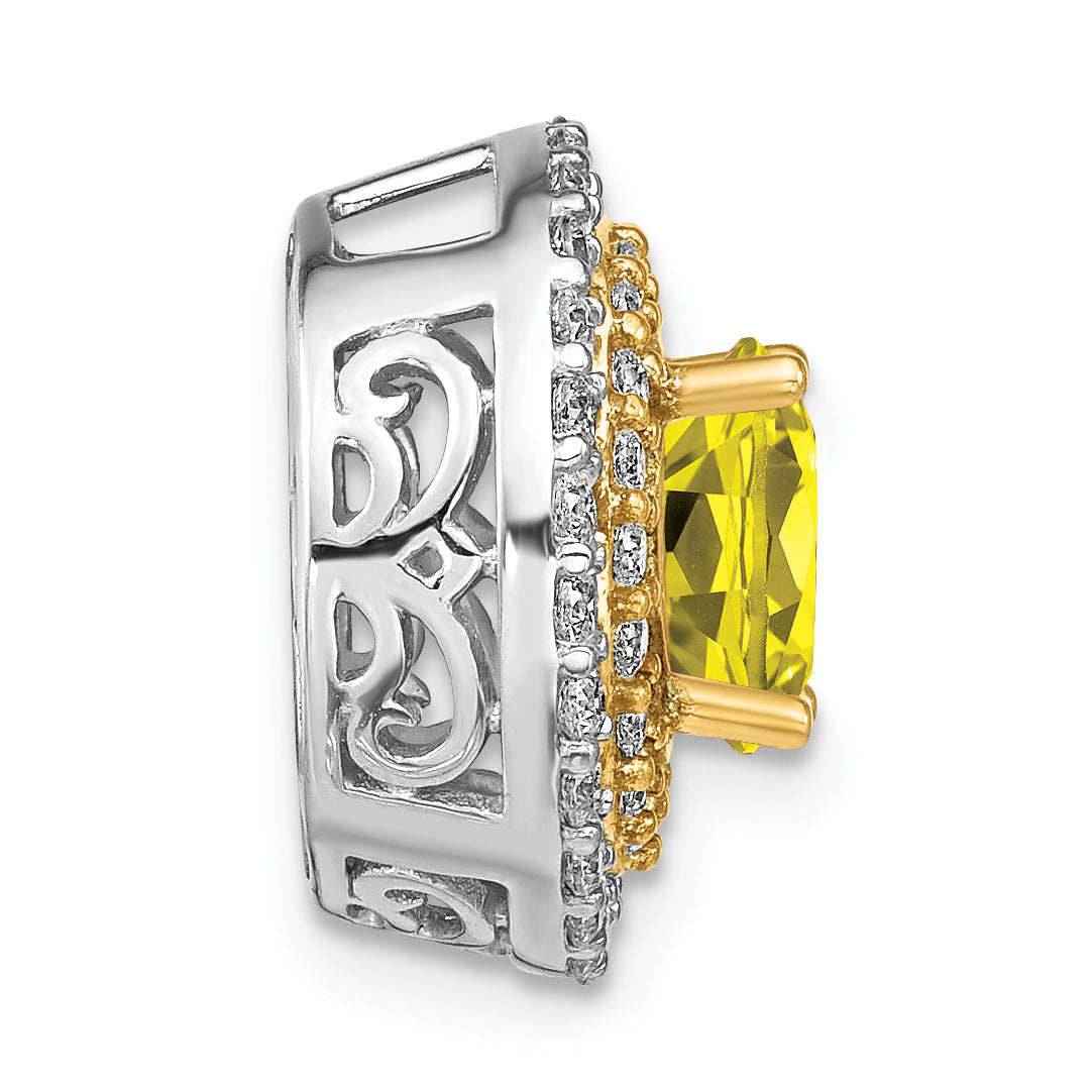 14K Two-Tone Lab Grown Diamond & Created Yellow Sapphire Pendant