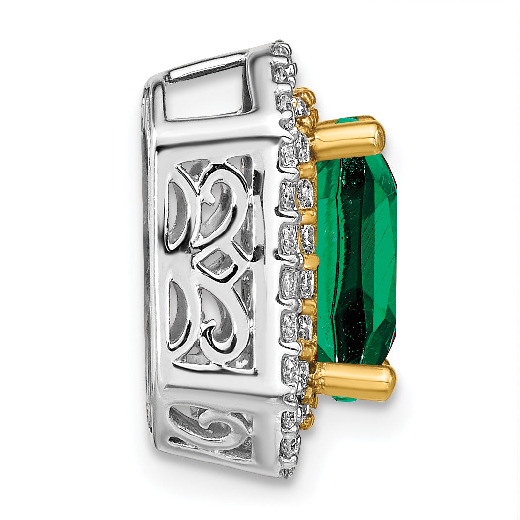 14K Two-Tone Lab Grown Diamond & Created Emerald Pendant