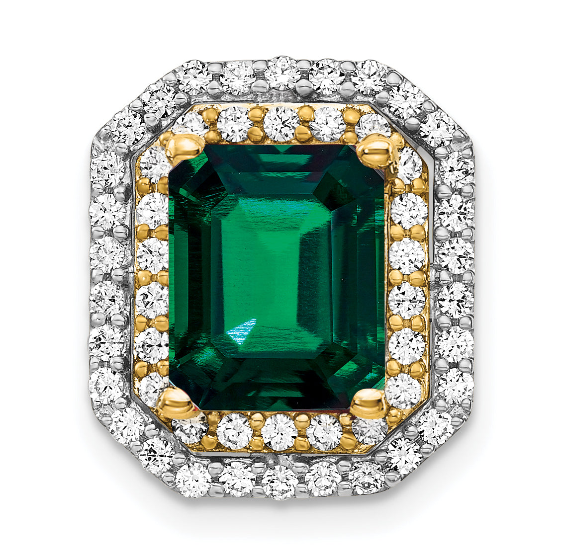 14K Two-Tone Lab Grown Diamond & Created Emerald Pendant