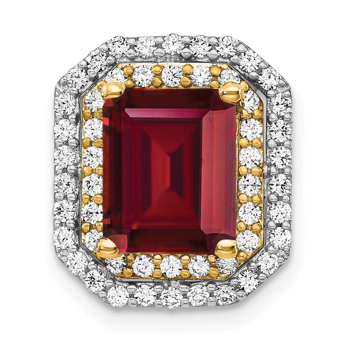 14K Two-Tone Lab Grown Diamond & Created Ruby Pendant