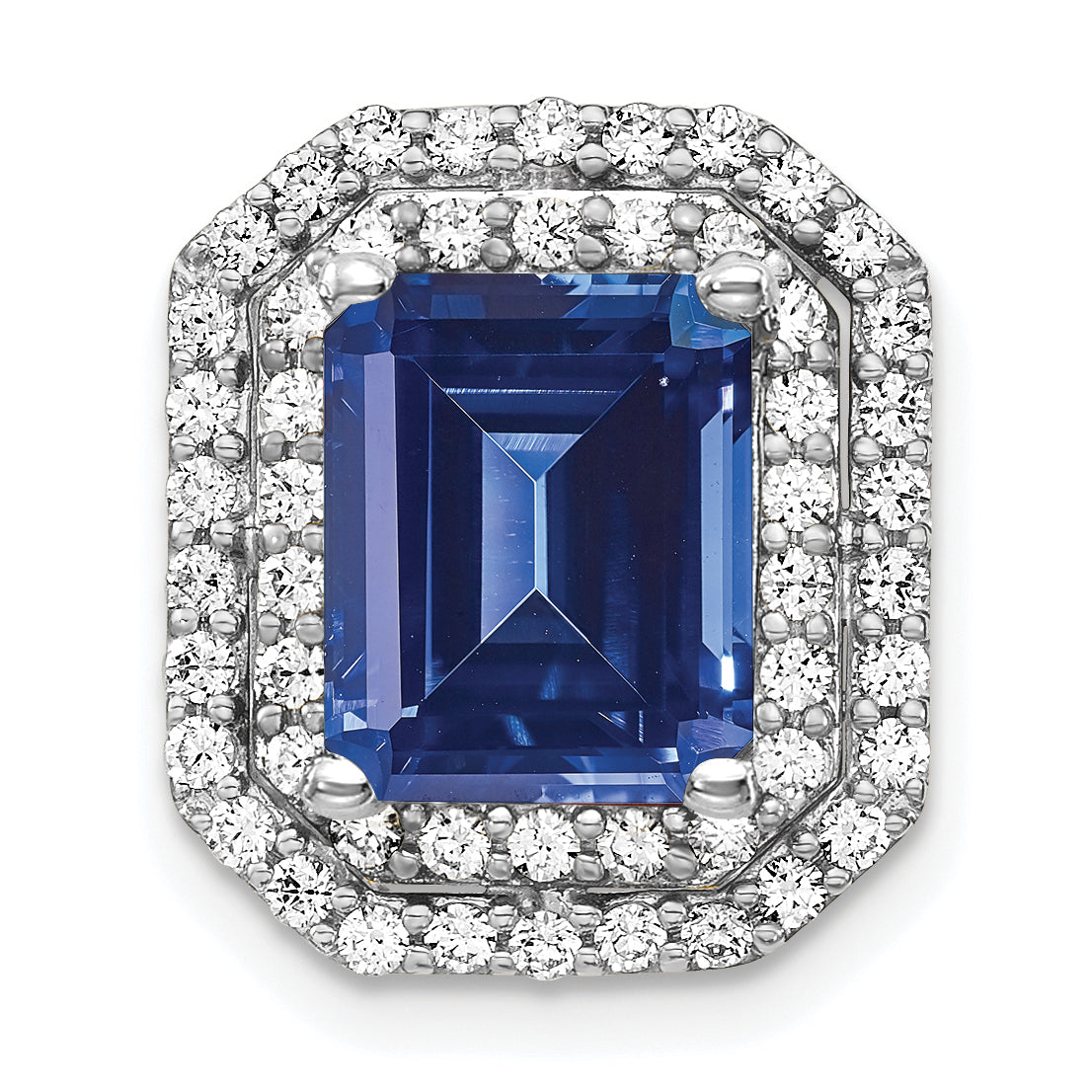 14K White Gold Lab Grown Diamond & Created Blue Sapphire Pendant