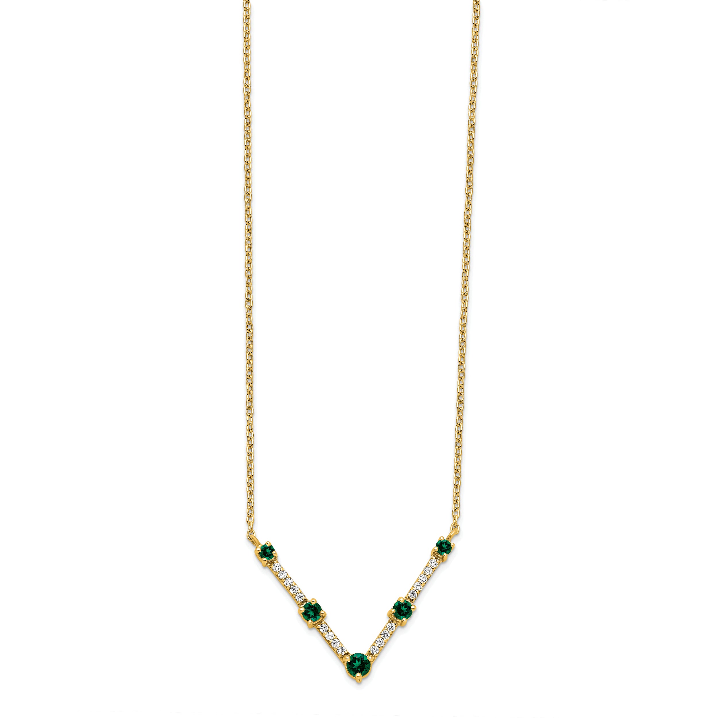 14K Lab Grown Diamond & Created Emerald Necklace