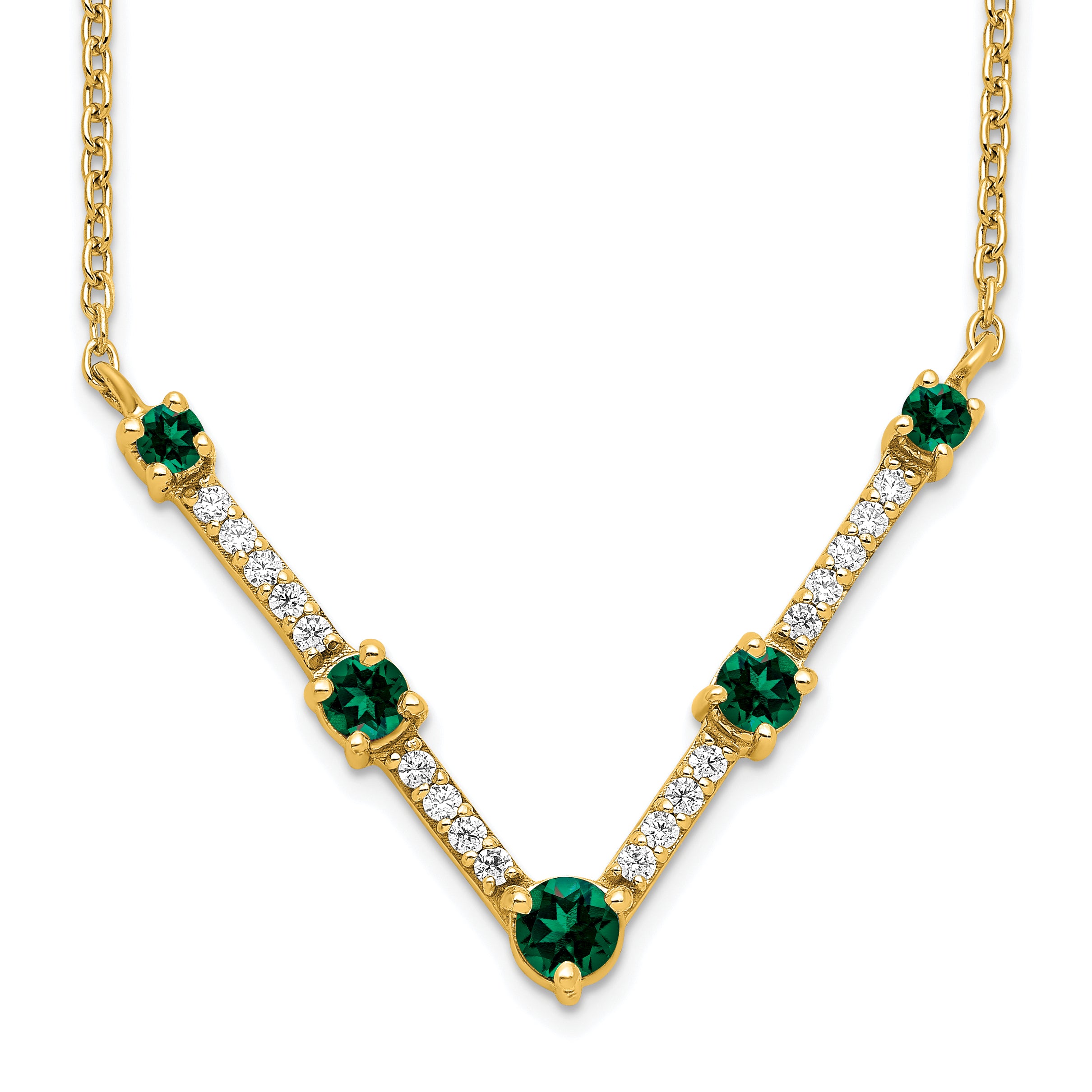 14K Lab Grown Diamond & Created Emerald Necklace