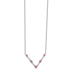 14K White Gold Lab Grown Diamond and Lab Created Pink Sapphire 18 Inch Necklace