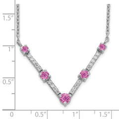 14K White Gold Lab Grown Diamond and Lab Created Pink Sapphire 18 Inch Necklace