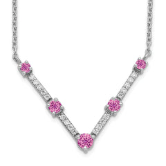 14K White Gold Lab Grown Diamond and Lab Created Pink Sapphire 18 Inch Necklace