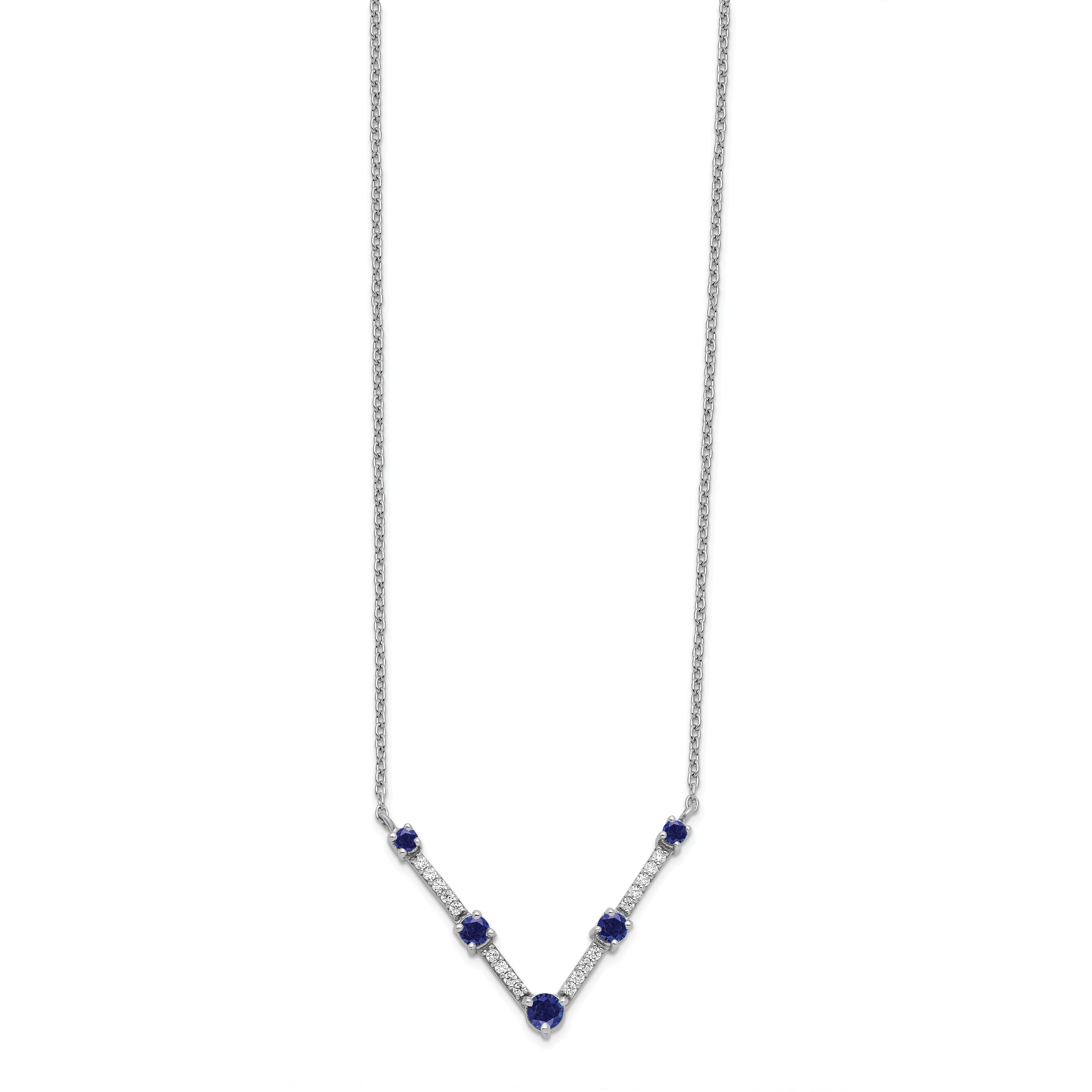 14K White Gold Lab Grown Diamond & Created Blue Sapphire Necklace