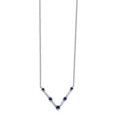 14K White Gold Lab Grown Diamond & Created Blue Sapphire Necklace