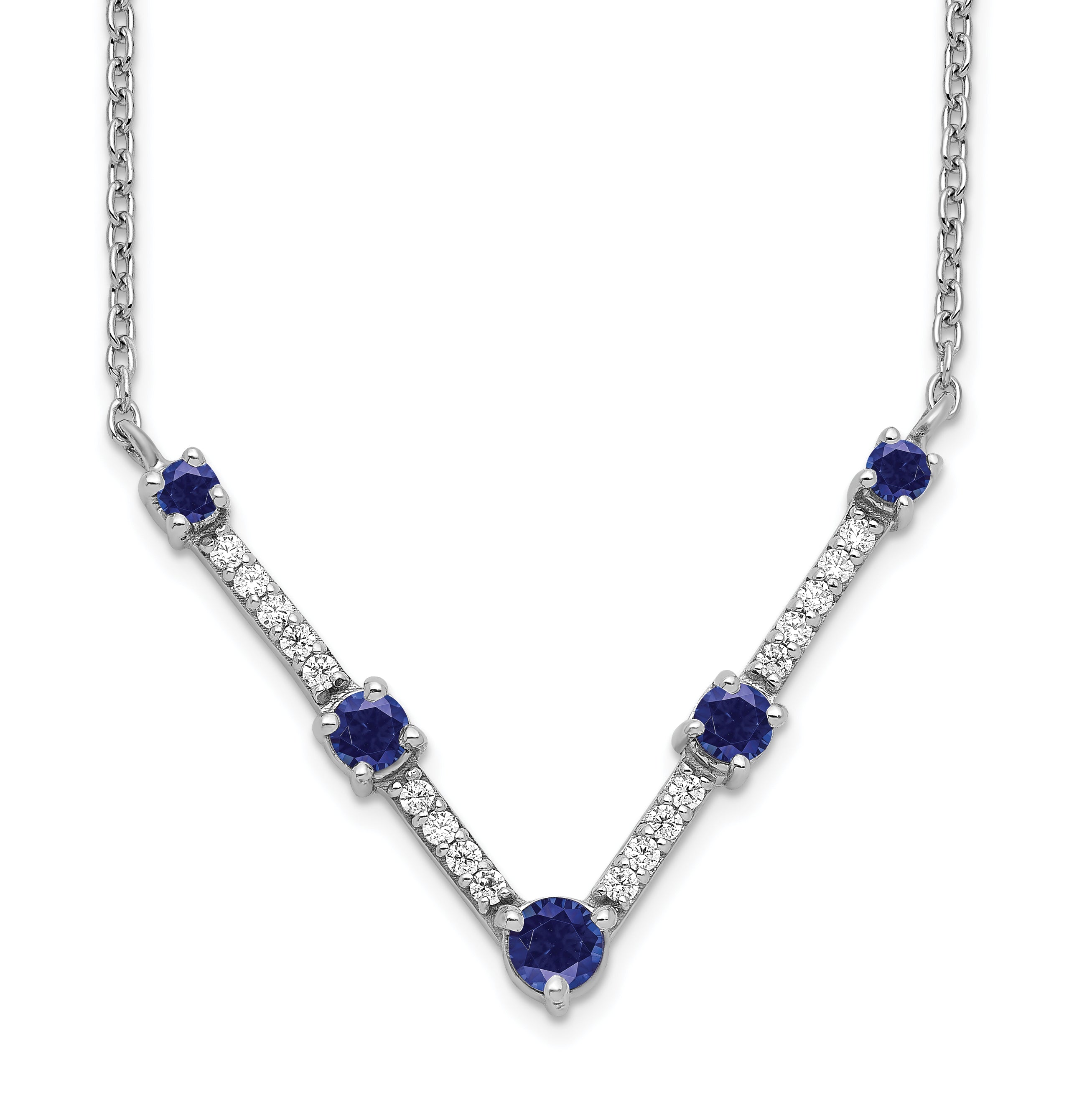 14K White Gold Lab Grown Diamond & Created Blue Sapphire Necklace