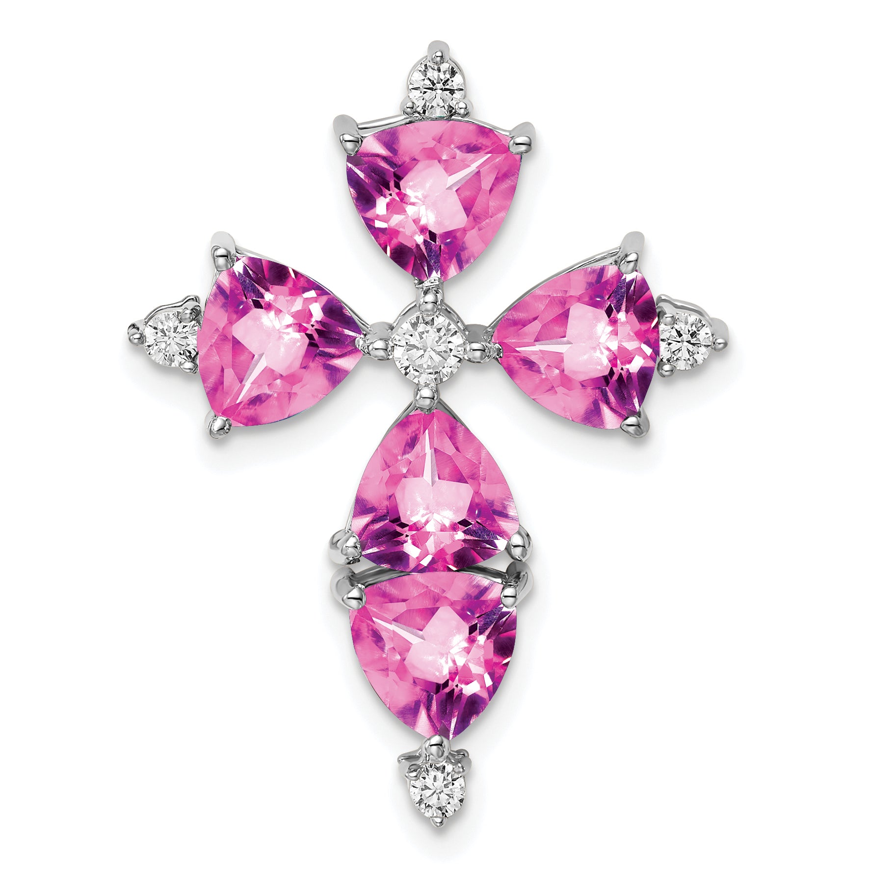 14K White Gold Lab Grown Diamond & Created Pink Sapphire Pendant