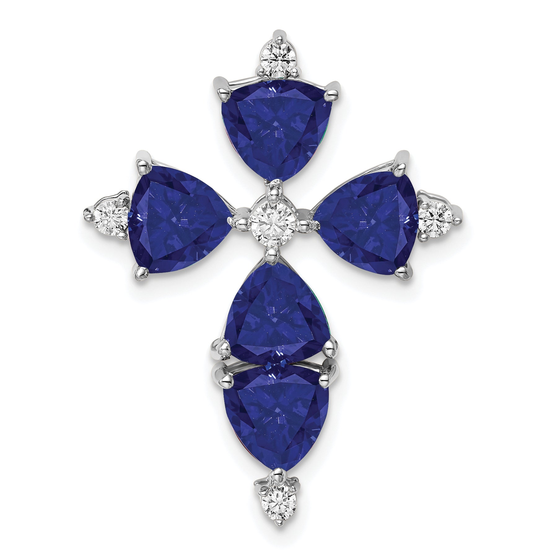 14K White Gold Lab Grown Diamond & Created Blue Sapphire Pendant