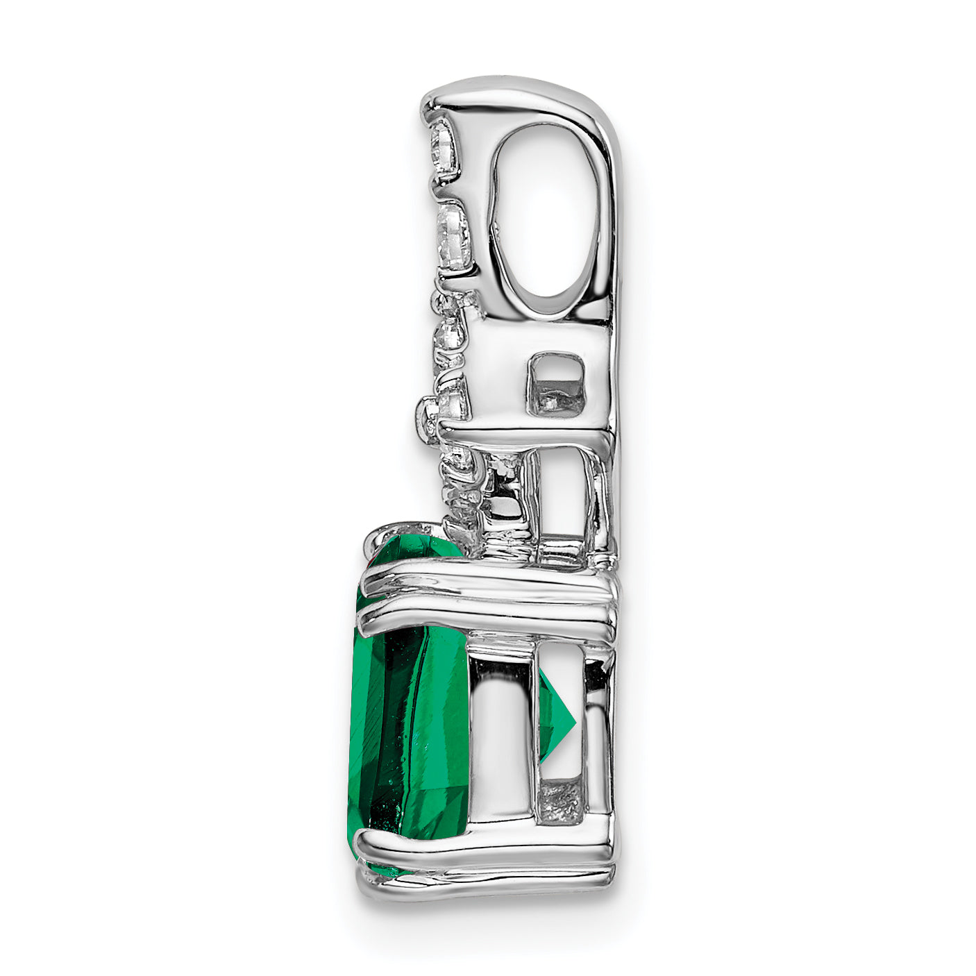 14K White Gold Lab Grown Diamond & Created Emerald Pendant