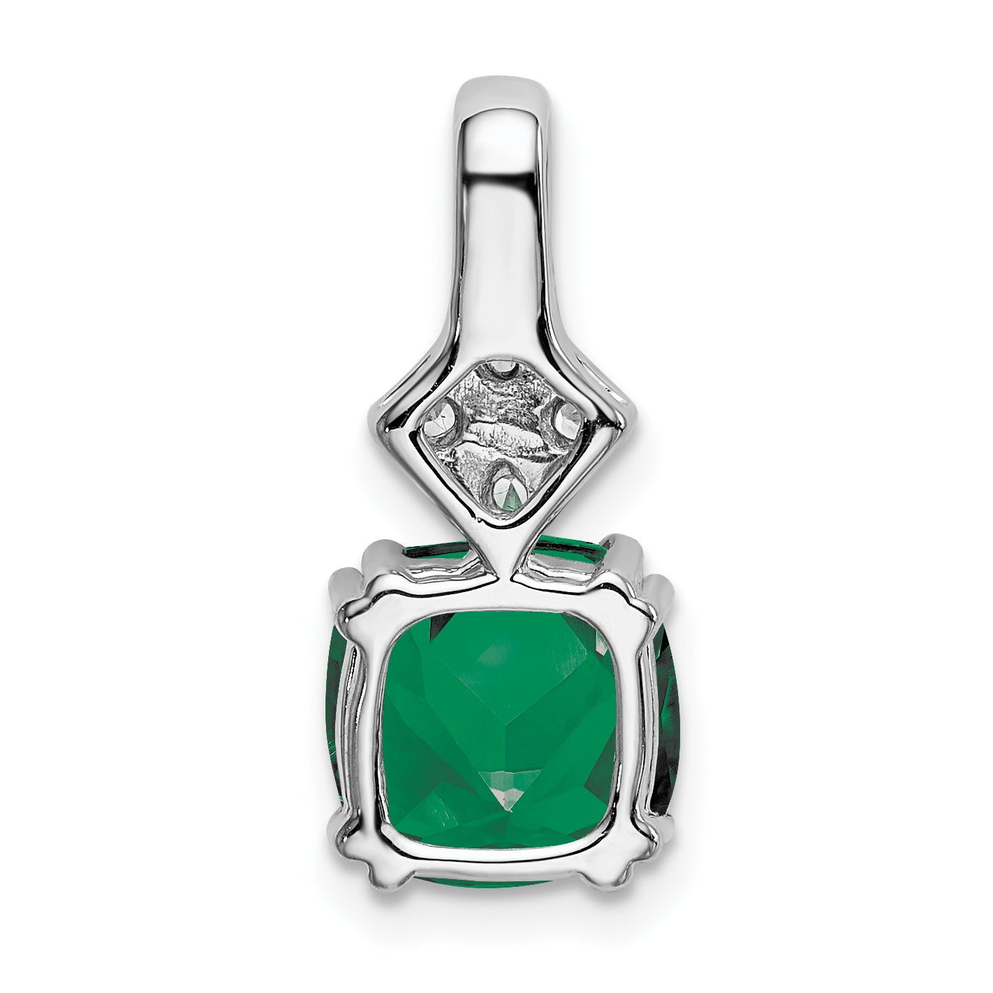 14K White Gold Lab Grown Diamond & Created Emerald Pendant