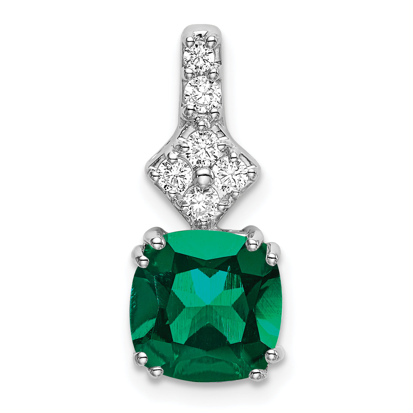 14K White Gold Lab Grown Diamond & Created Emerald Pendant