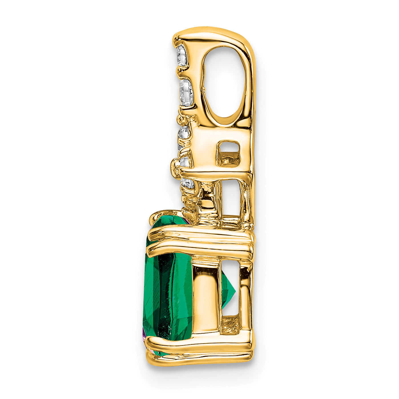 14K Lab Grown Diamond & Created Emerald Pendant