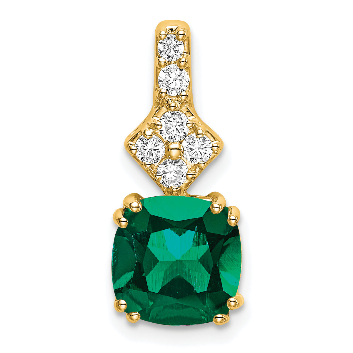 14K Lab Grown Diamond & Created Emerald Pendant