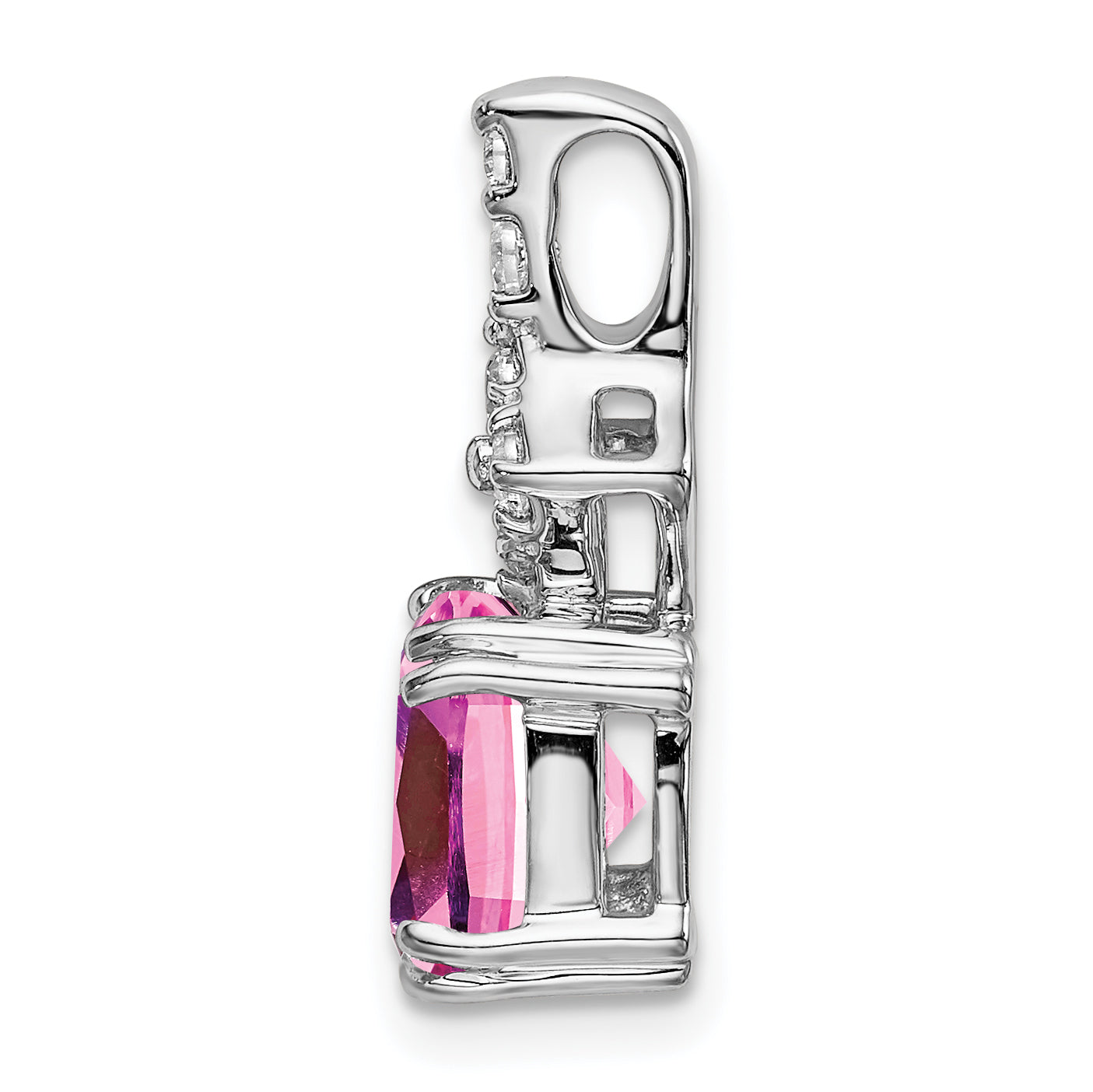 14K White Gold Lab Grown Diamond & Created Pink Sapphire Pendant