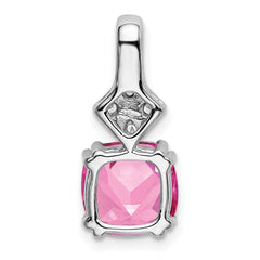 14K White Gold Lab Grown Diamond & Created Pink Sapphire Pendant