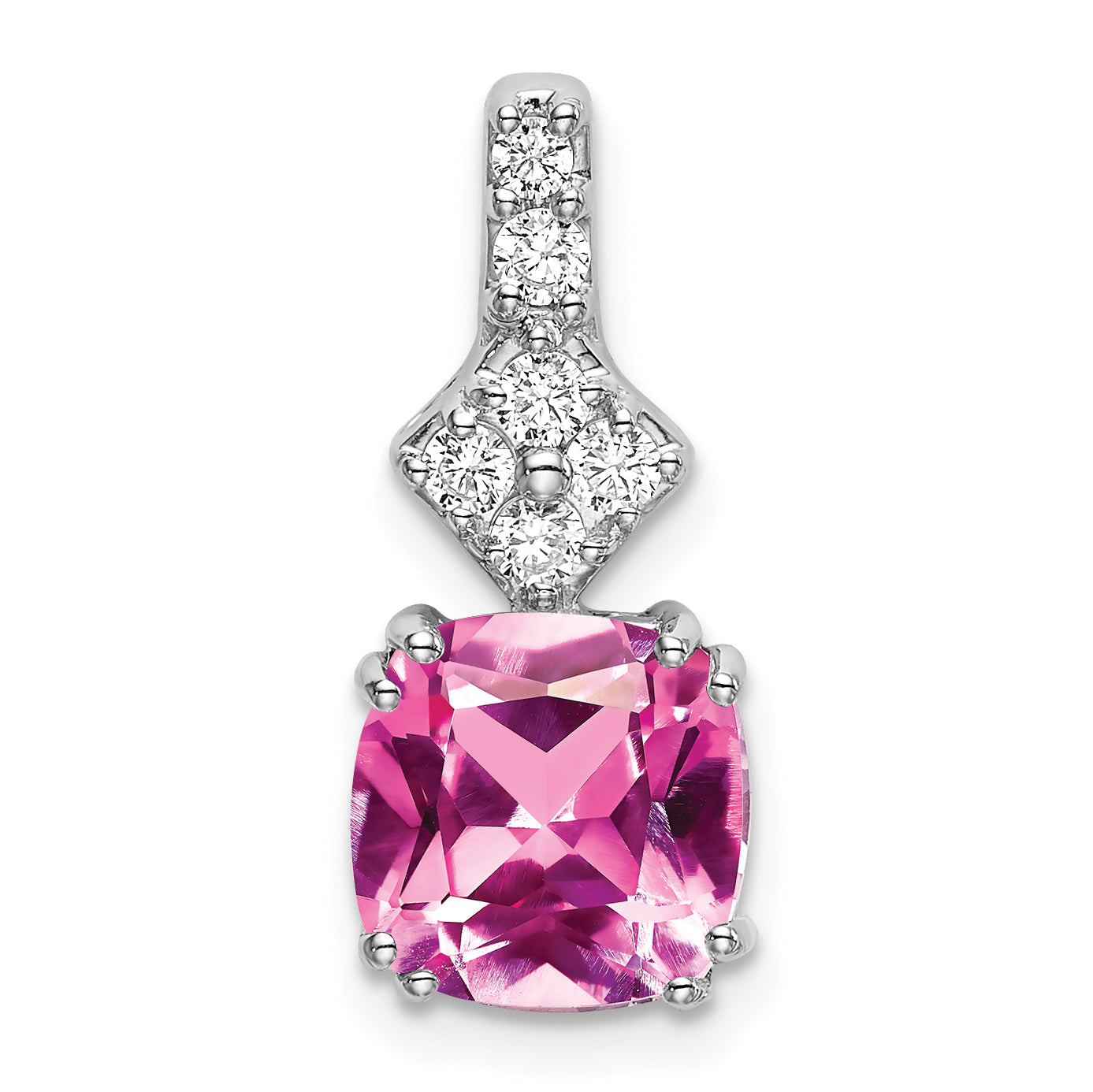 14K White Gold Lab Grown Diamond & Created Pink Sapphire Pendant