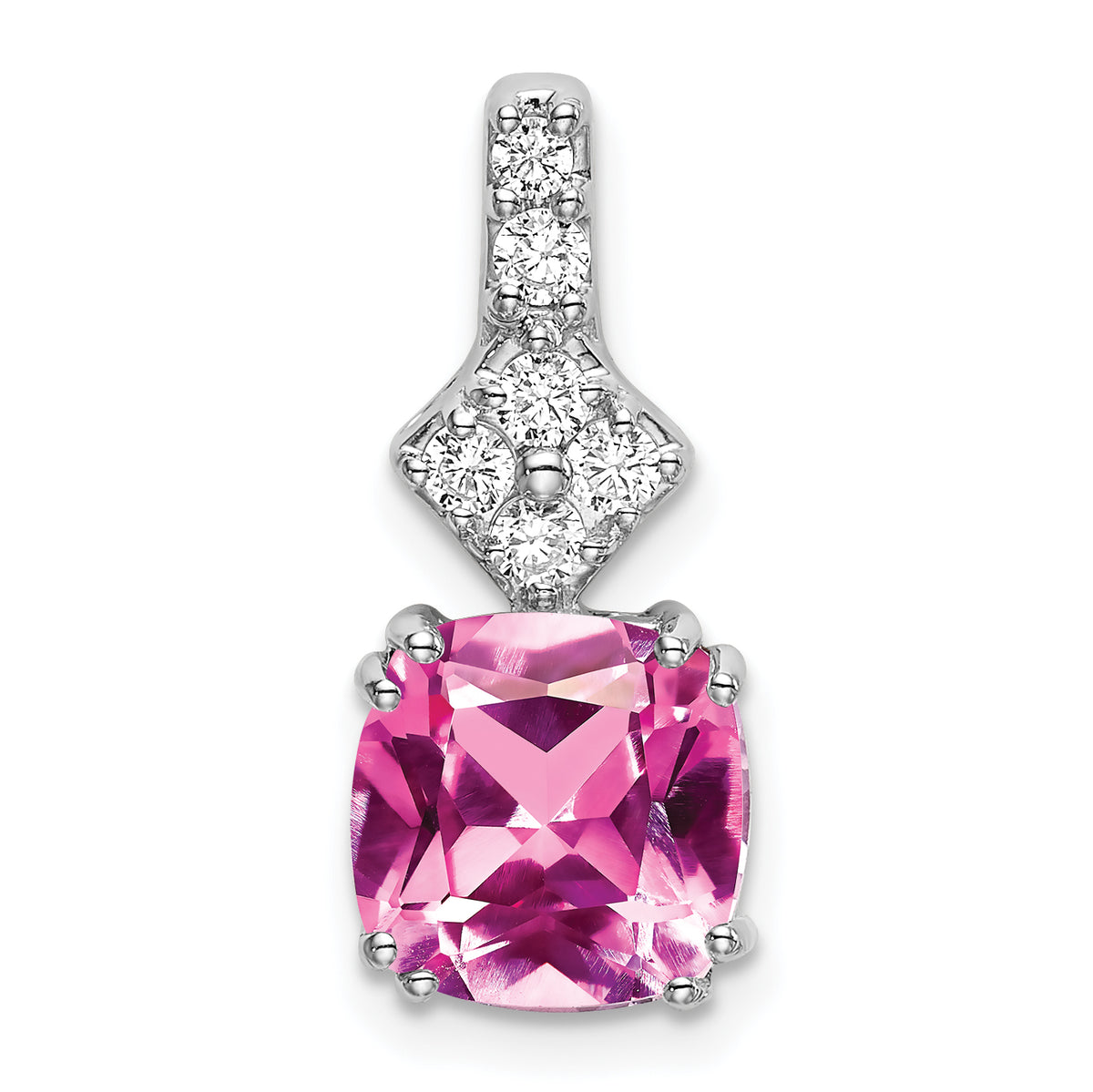 14K White Gold Lab Grown Diamond & Created Pink Sapphire Pendant