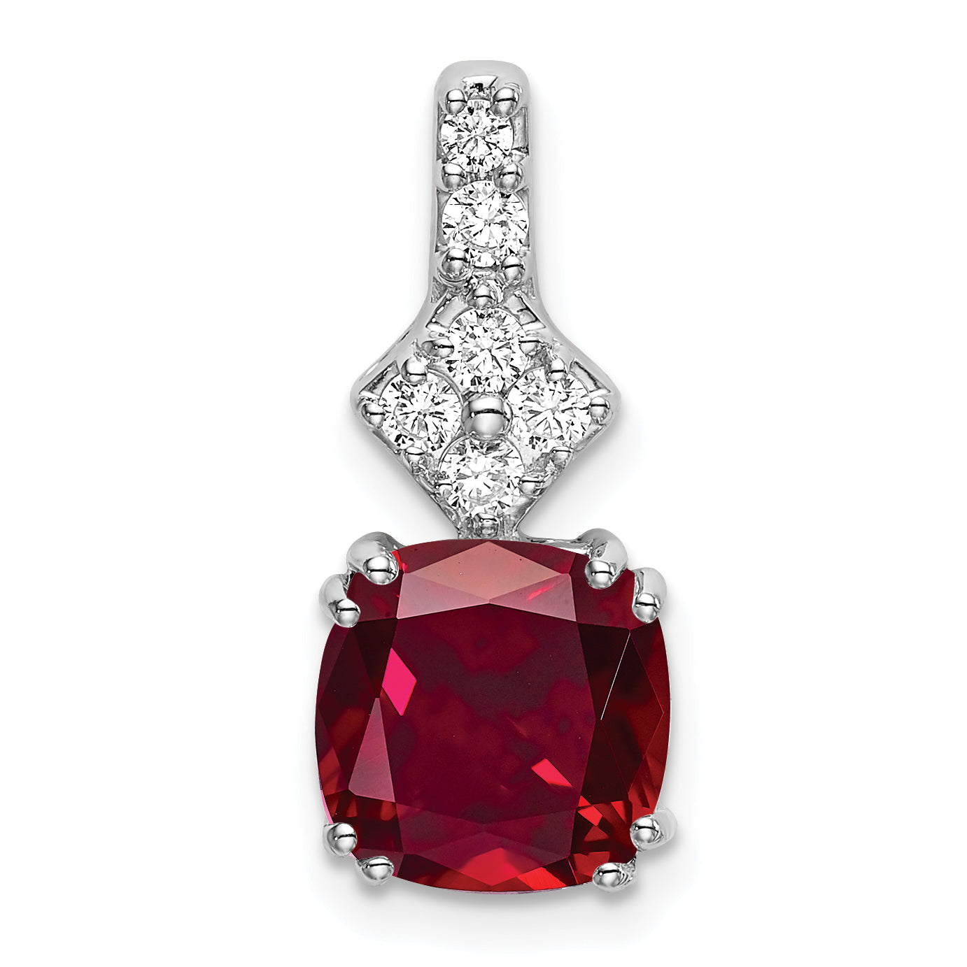 14K White Gold Lab Grown Diamond & Created Ruby Pendant