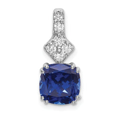 14K White Gold Lab Grown Diamond & Created Blue Sapphire Pendant